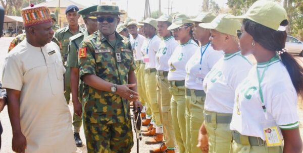 National Youth Service Corps members and Director General of National Youth Service Corps NYSC Brig. Gen. Yushau Ahmed